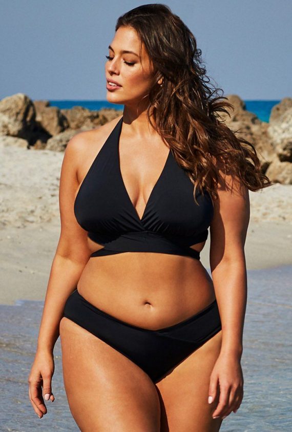 Ashley Graham x Swimsuits For All Ambassador Black Wrap Halter Bikini Plus Size Swimwear