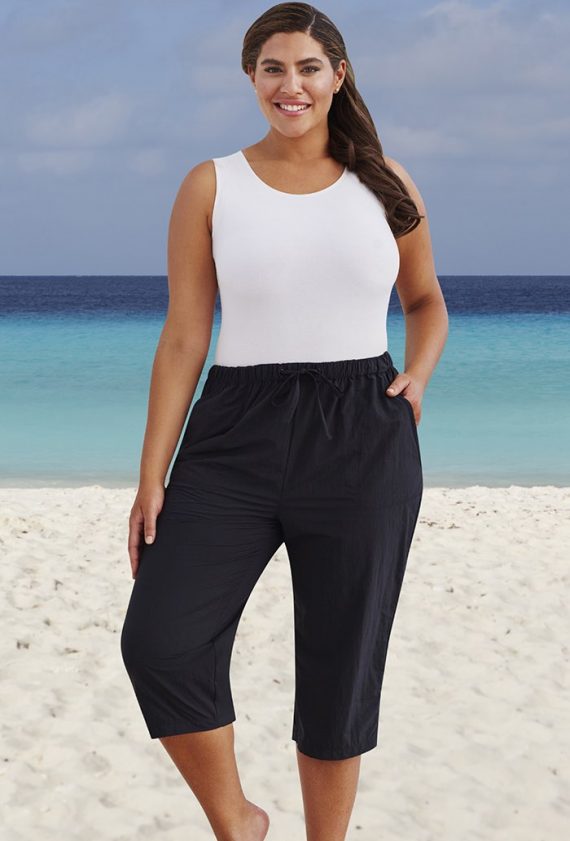 Black Taslon Capri Pant Plus Size Swimwear