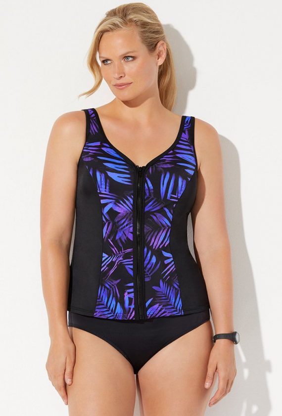 Chlorine Resistant Catch Sweetheart Zip Front Tankini Set Plus Size Swimwear