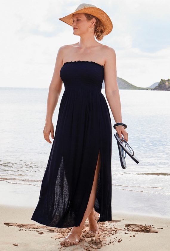 Kelly Black Side Slit Maxi Dress Plus Size Swimwear