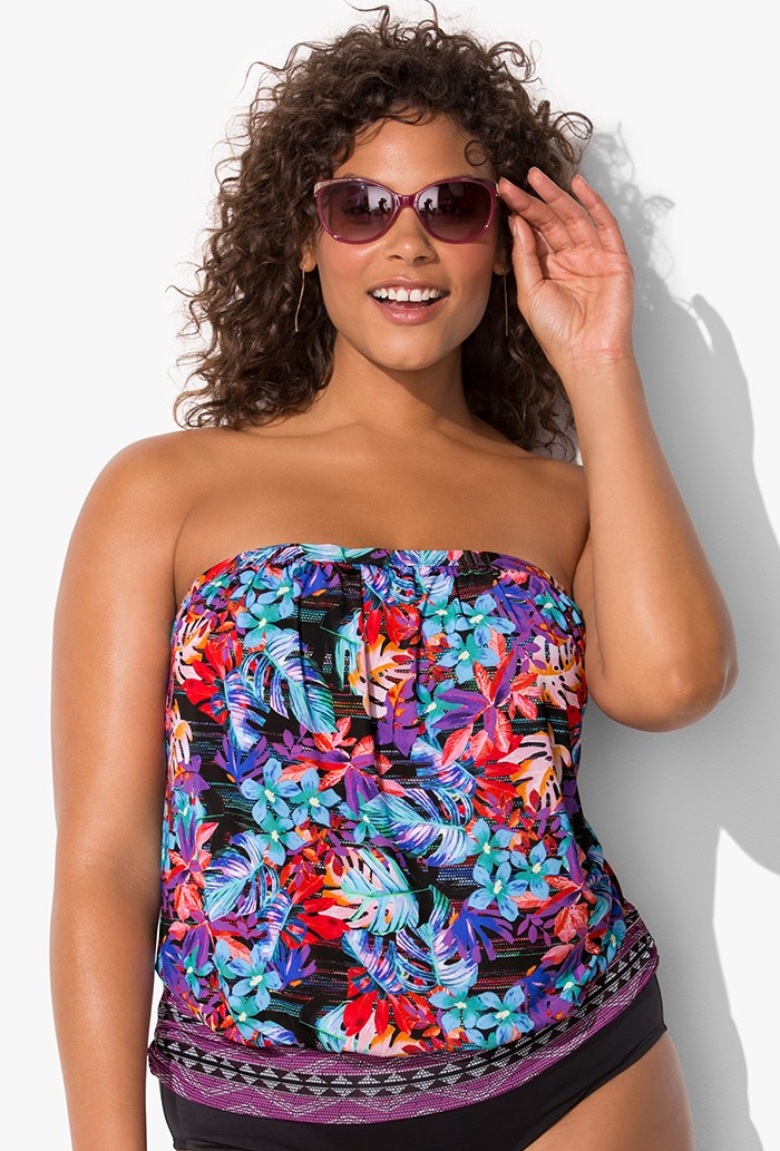 Maui Bandeau Blouson Tankini Top Plus Size Swimwear