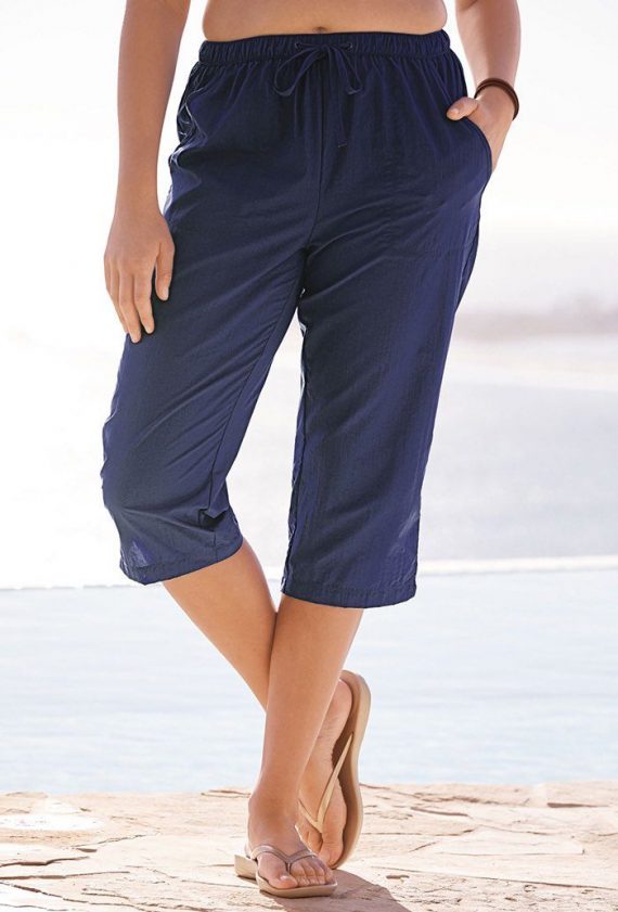 Navy Taslon Capri Pant Plus Size Swimwear